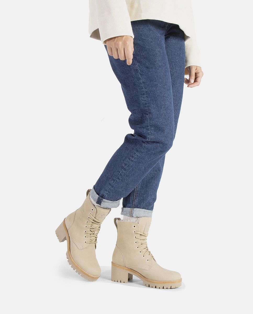 Botas Padma com Forro Interior de Pelo, Salto de Bloco e em Pele Nobuck Waterproof Cru-2