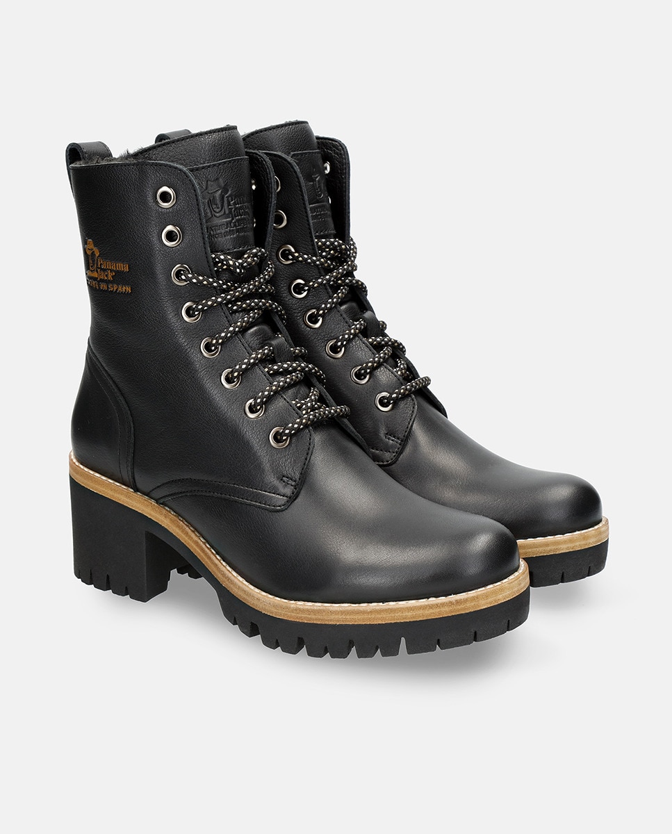 Botas Padma com Forro Interior de Pelo, Salto de Bloco e em Pele Waterproof Preto-5
