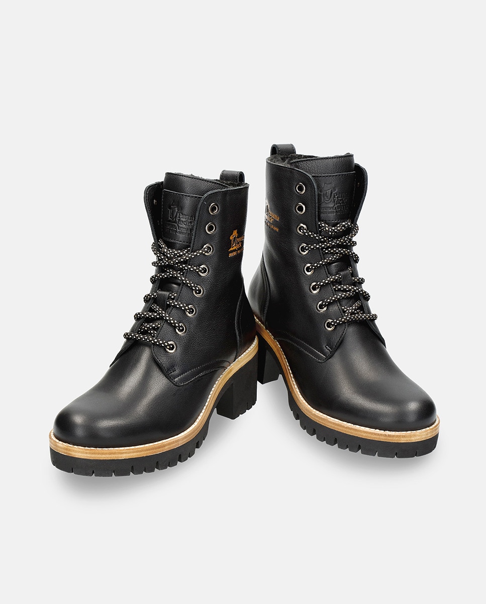 Botas Padma com Forro Interior de Pelo, Salto de Bloco e em Pele Waterproof Preto-3
