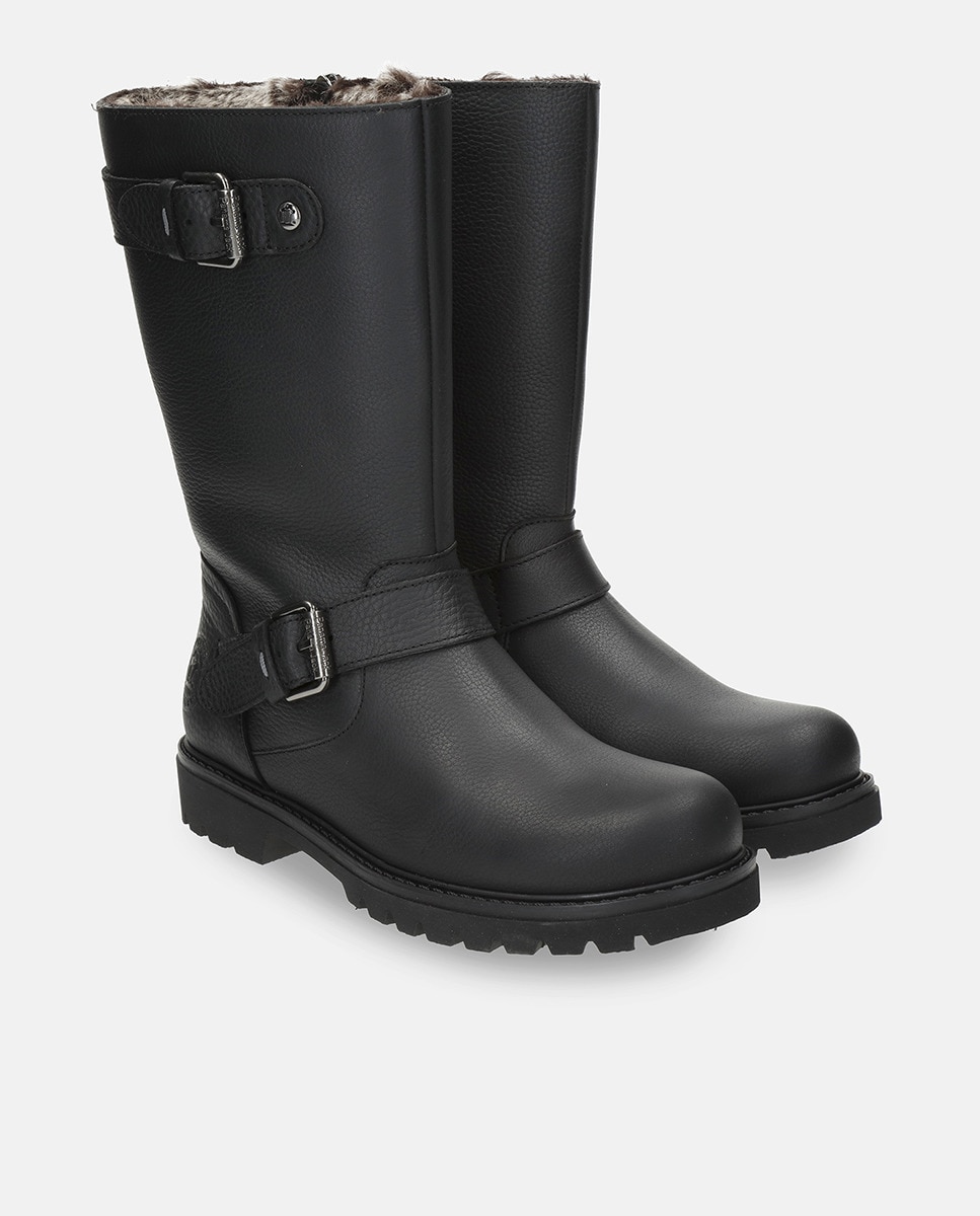 Botas em Pele e com Forro de Pelo Sintético Preto-7