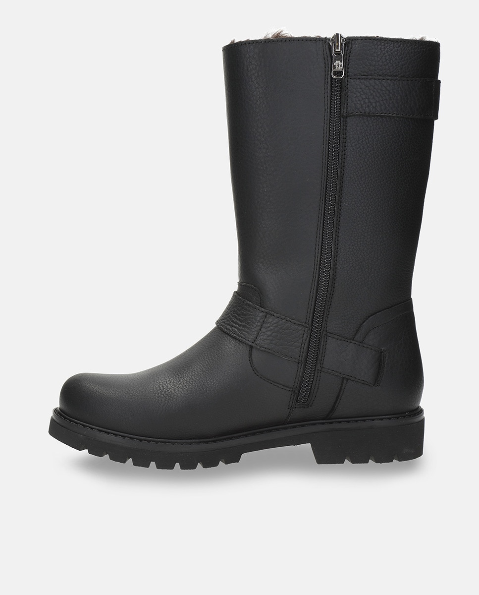 Botas em Pele e com Forro de Pelo Sintético Preto-5