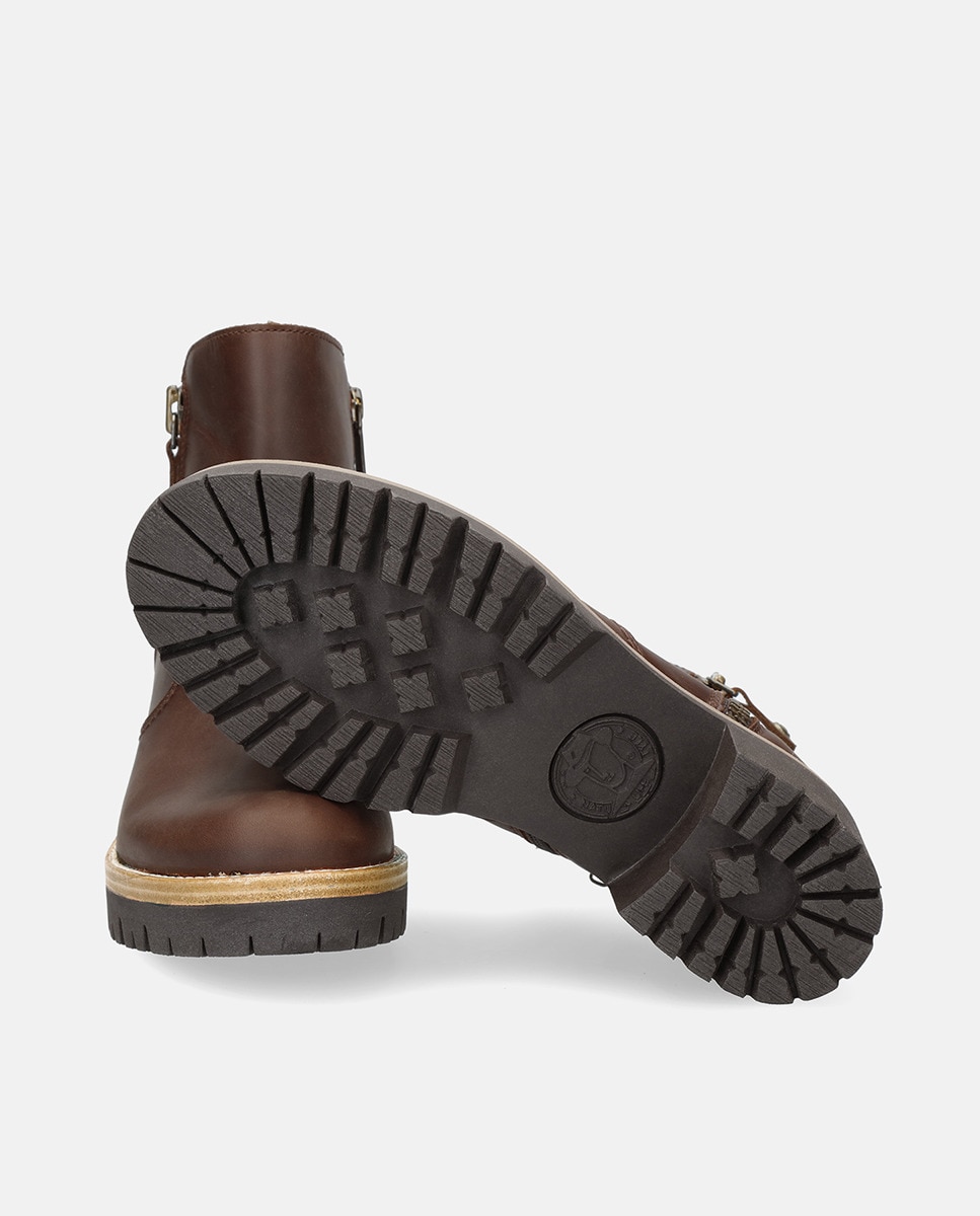 Botins Pauline com Salto de Bloco e em Pele Waterproof Castanho-4