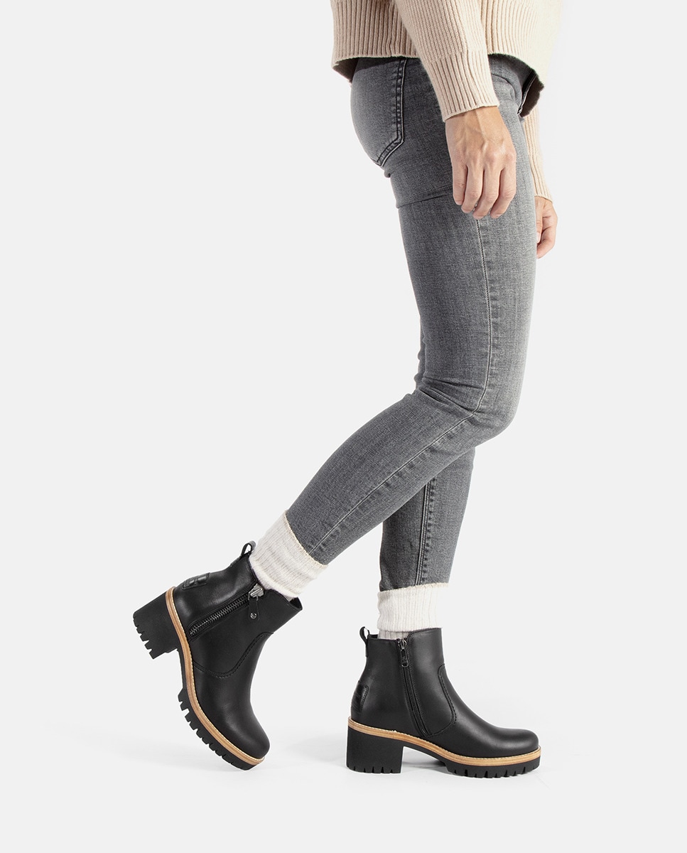 Botins Pauline B11 com Salto de Bloco e em Pele Waterproof Preto-2