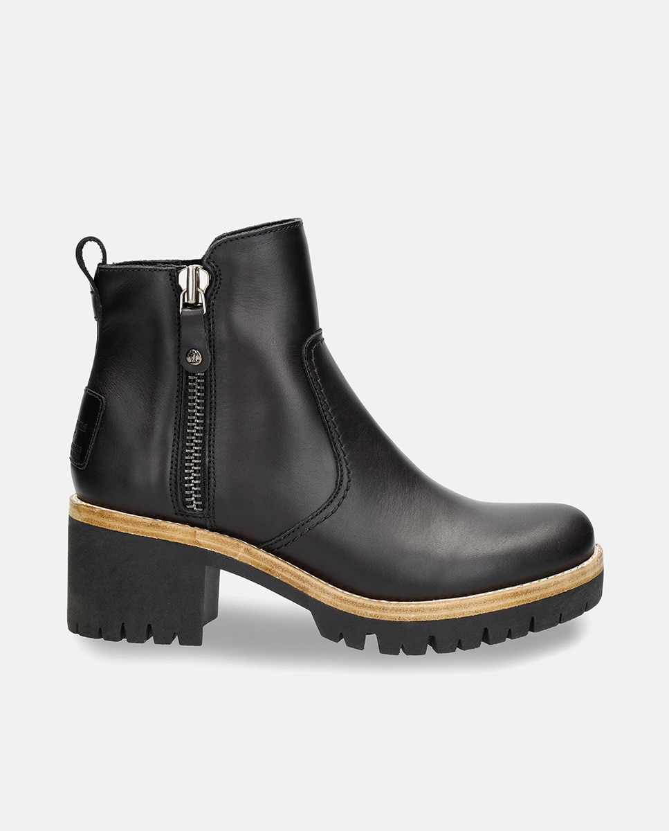 Botins Pauline B11 com Salto de Bloco e em Pele Waterproof Preto-1
