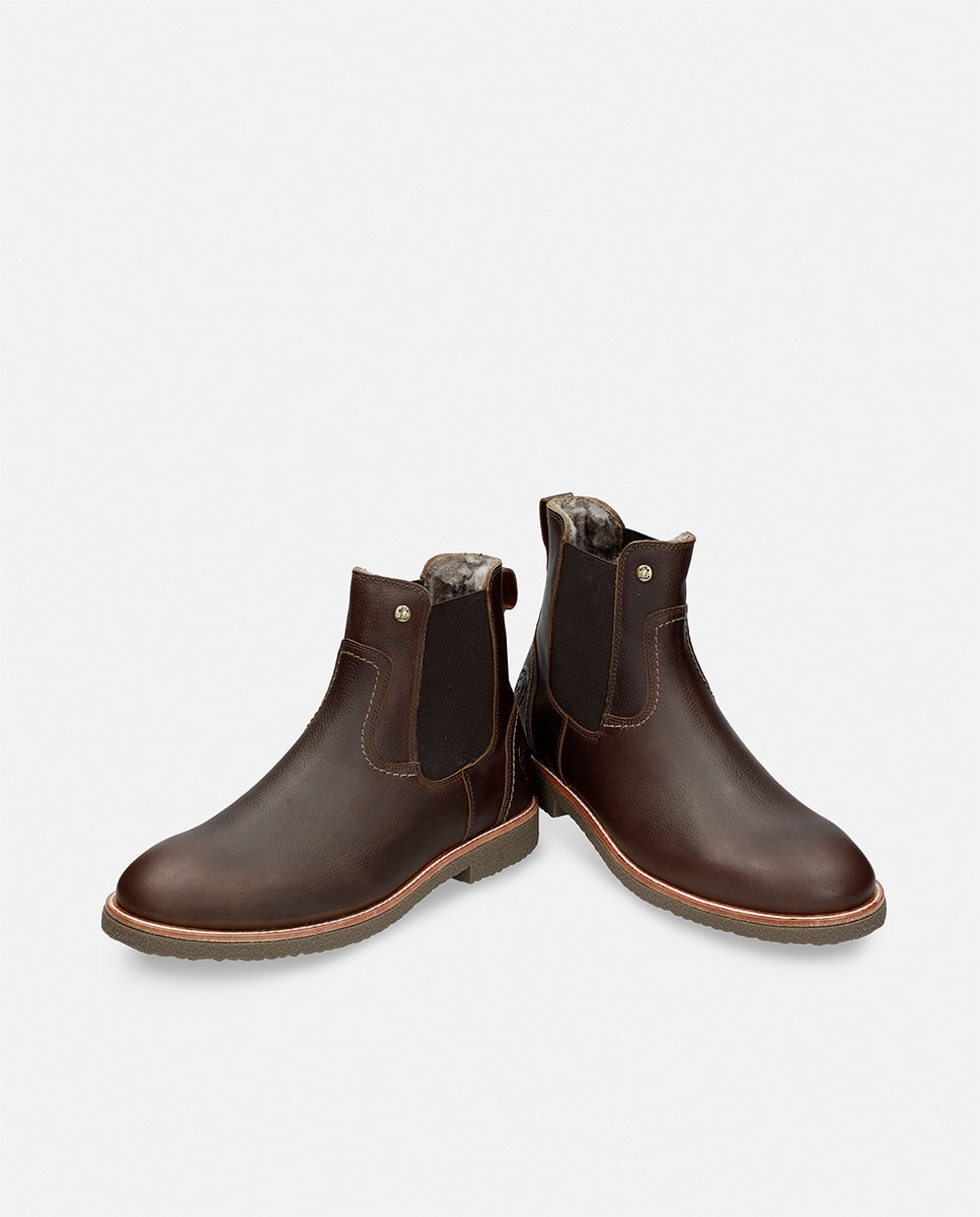 Botins em Pele com Forro de Pelo Natural Castanho-10