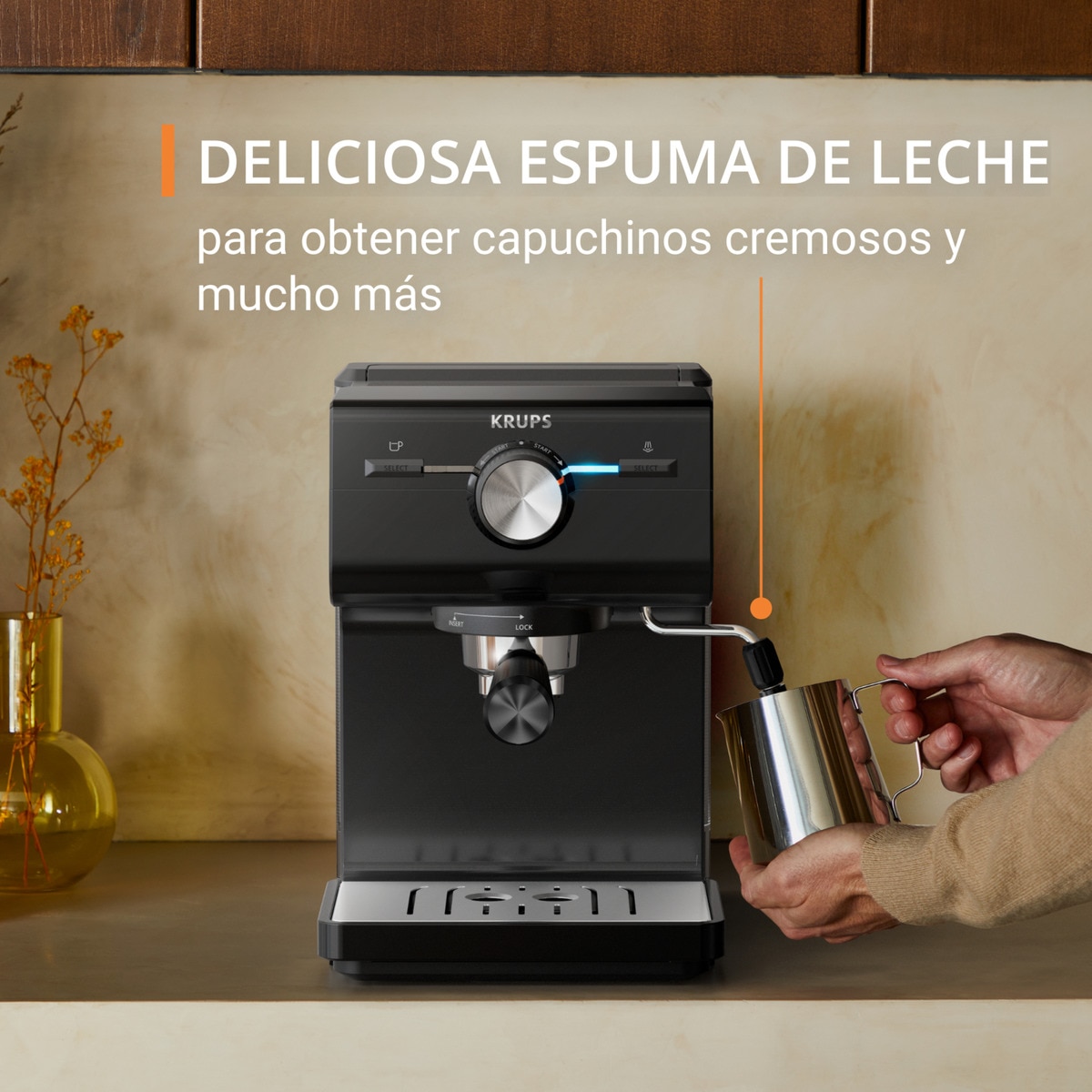 Cafetera espresso manual Krups XP3818 con vaporizador de leche Negro-7