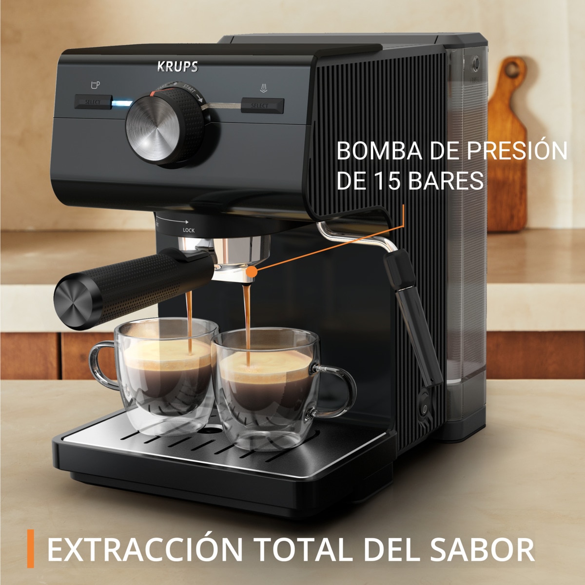 Cafetera espresso manual Krups XP3818 con vaporizador de leche Negro-4
