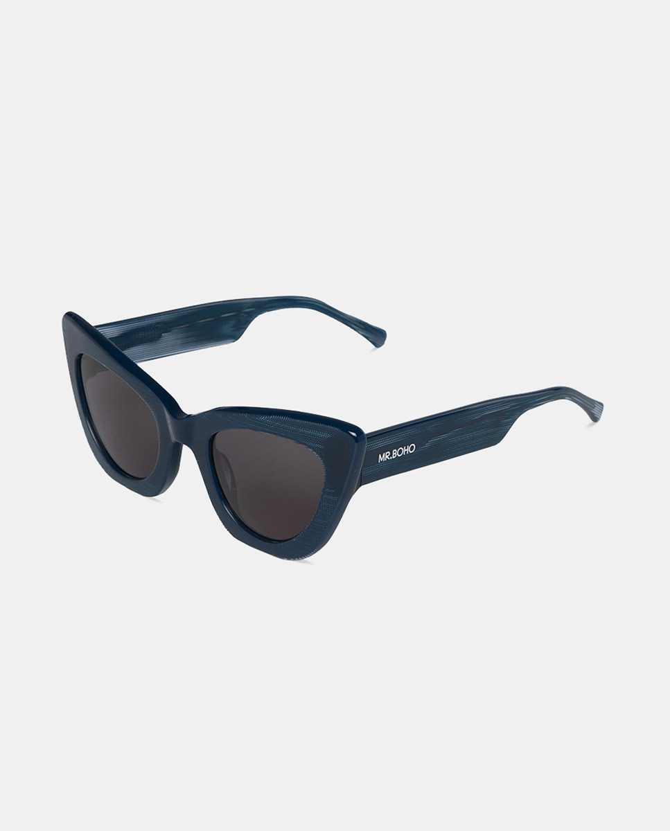 Óculos de Sol Cat Eye de Acetato - Castanho-Claro Azul-2