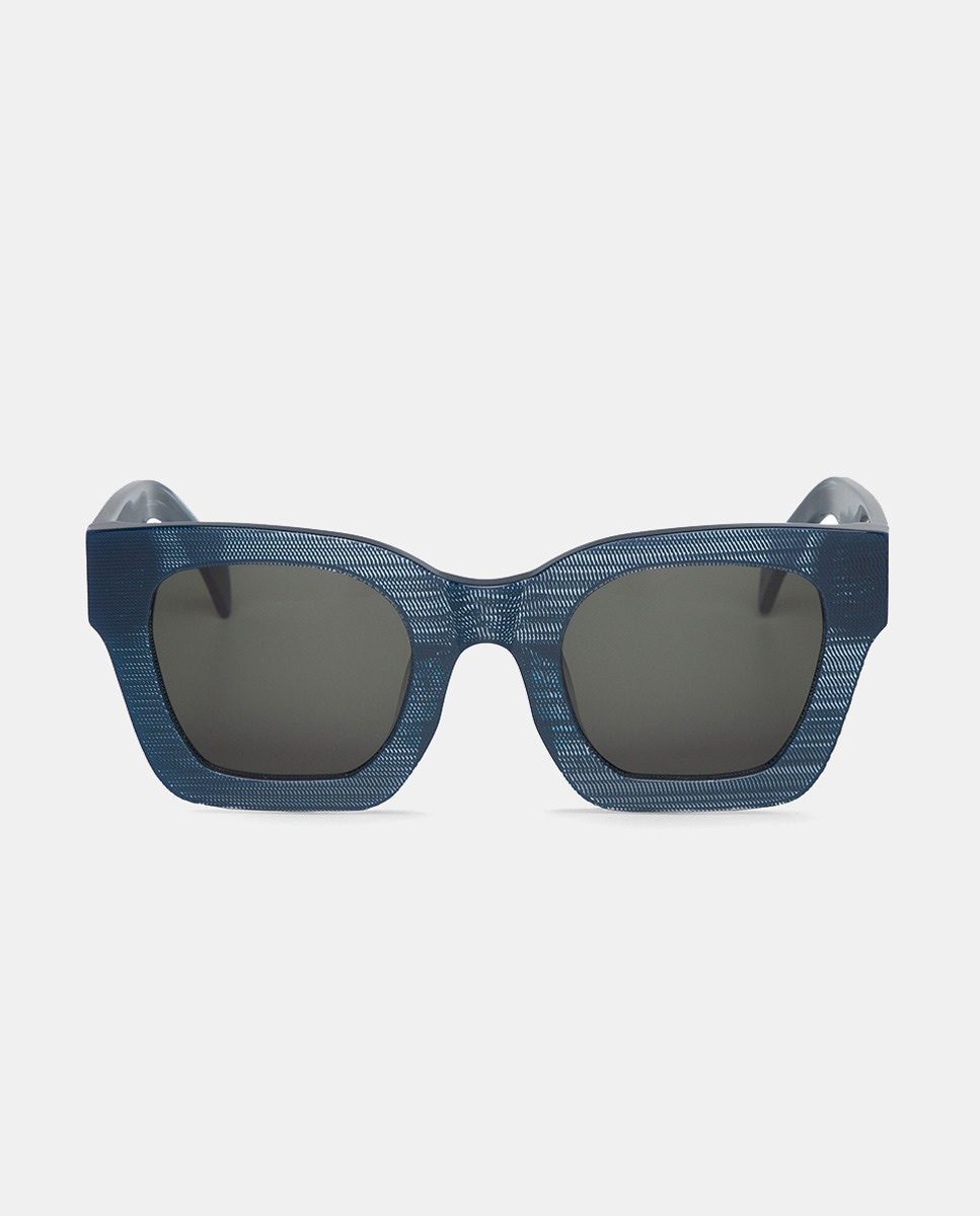 Óculos de Sol Quadrados de Acetato - Castanho-Claro Azul-1