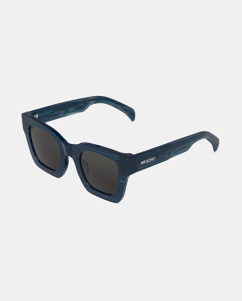 Óculos de Sol Quadrados de Acetato - Castanho-Claro Azul-2