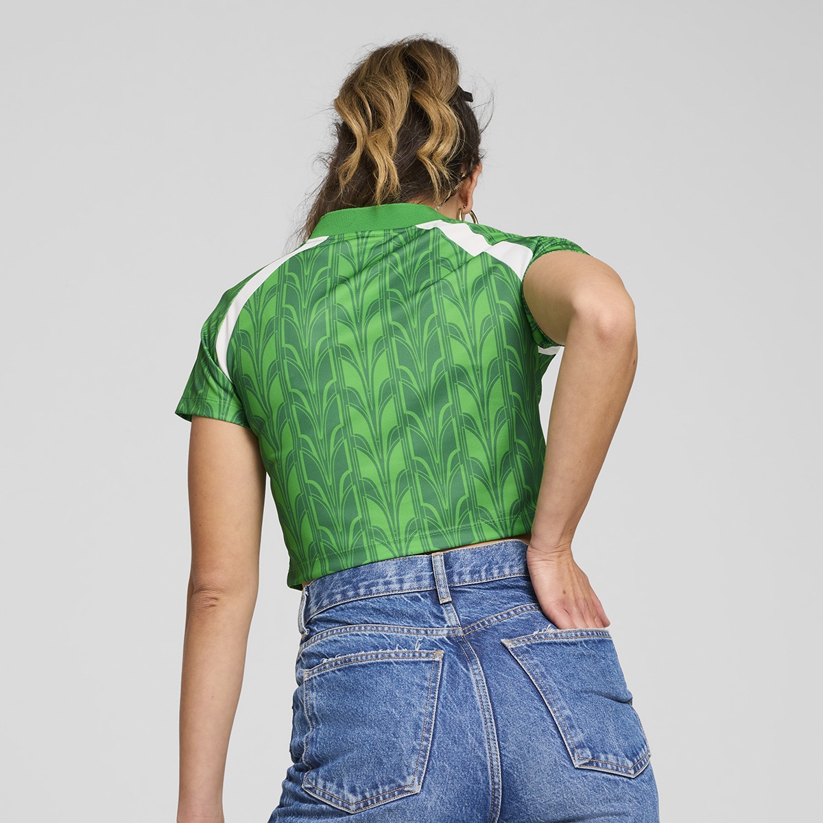 T-shirt de Mulher Football Jersey Baby Tee Verde-2