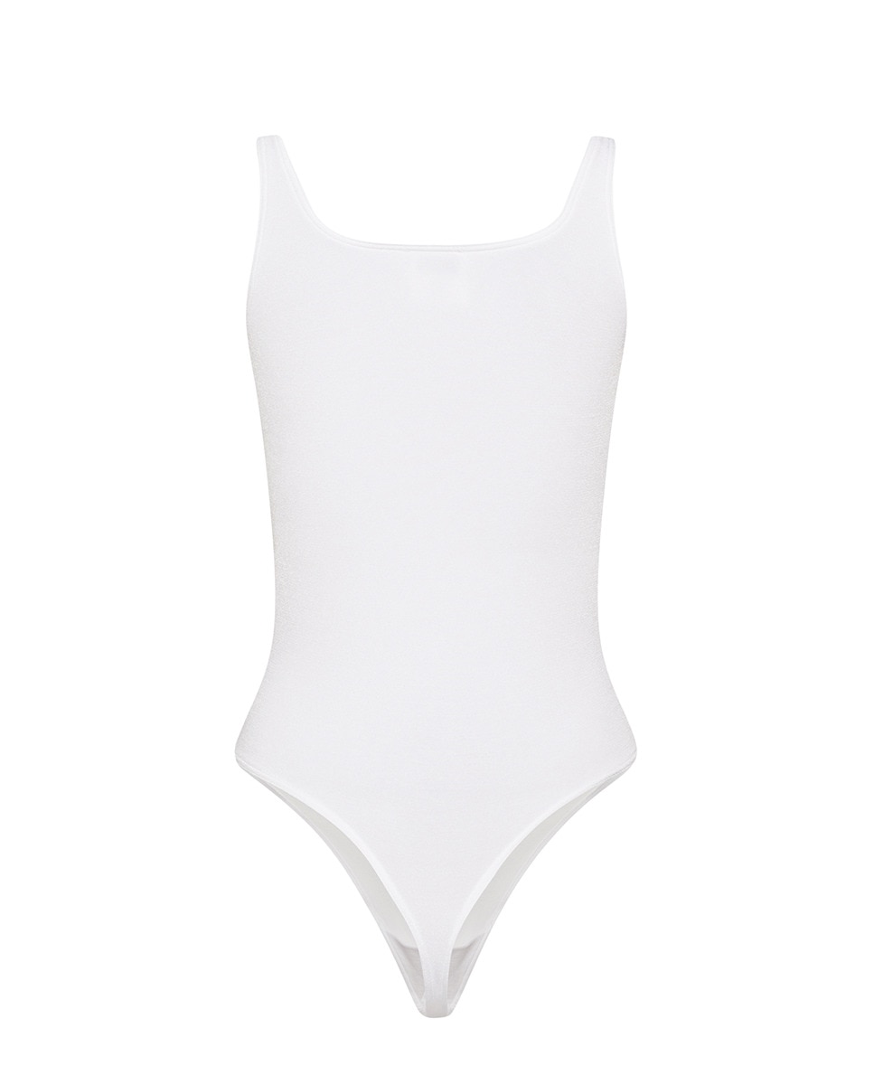 Body Brilhante com Decote Redondo Branco-5