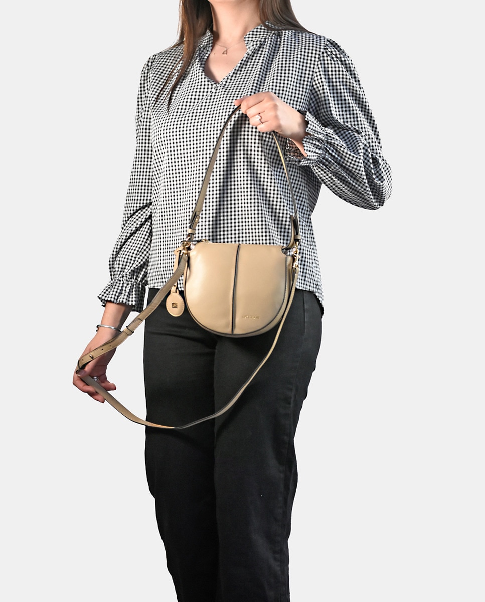 Mala Saddle em Pele Tipo Napa - Preto Creme-2