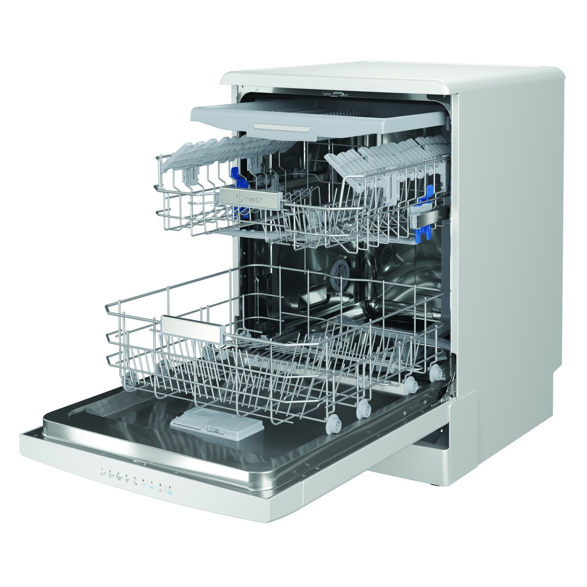 Lavavajillas Indesit 14 servicios, Bandeja Cubiertos, 60 cm - DFO 3T133 A F Blanco-9