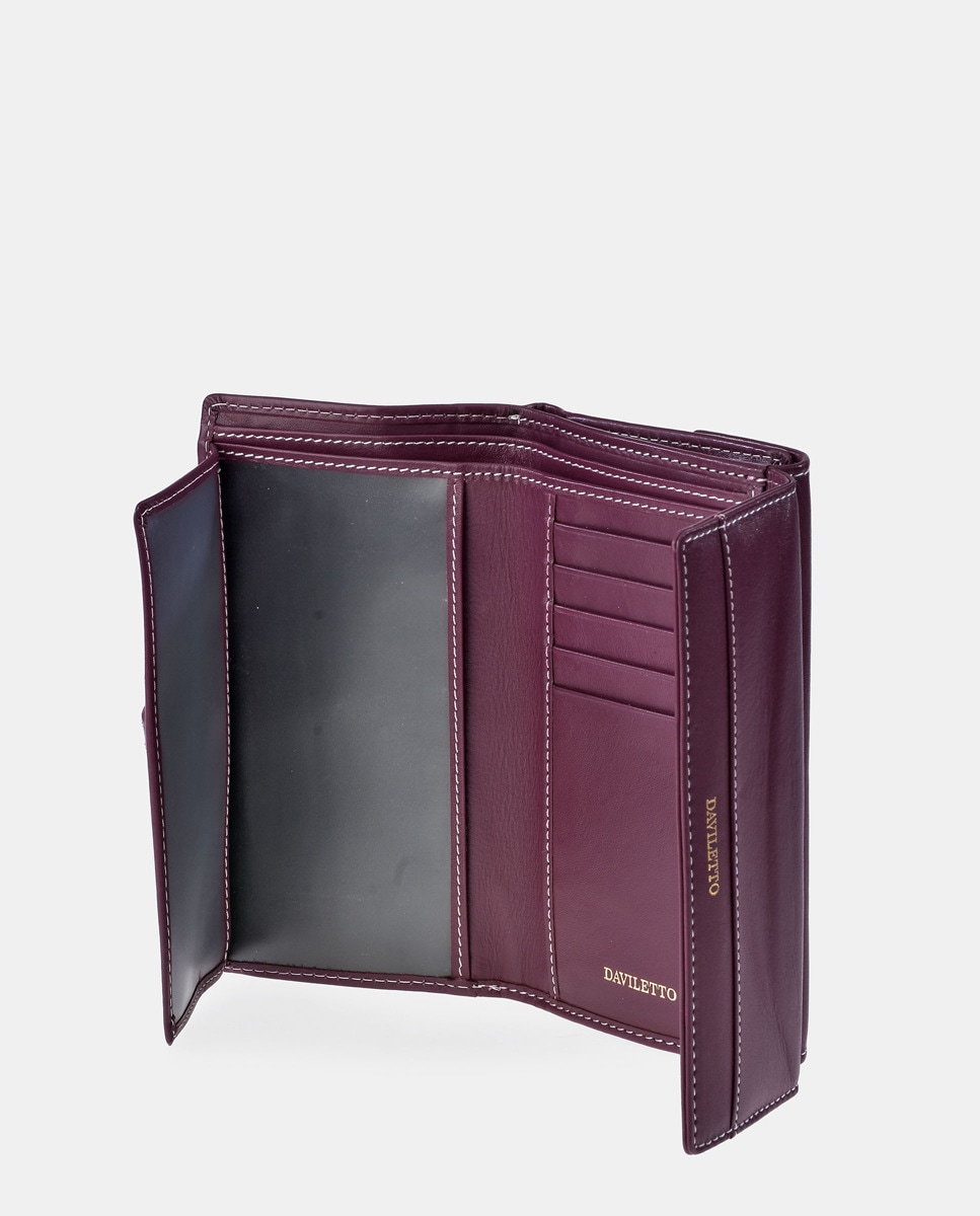 Porta-Moedas Grande em Pele com Secção para Notas e Aba Bordeaux-4