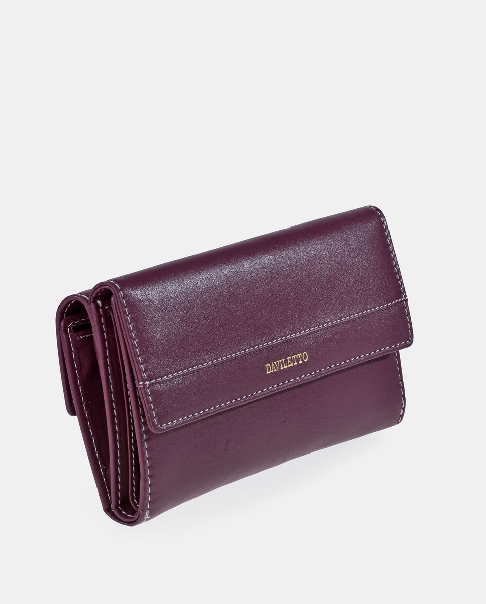 Porta-Moedas Grande em Pele com Secção para Notas e Aba Bordeaux-2