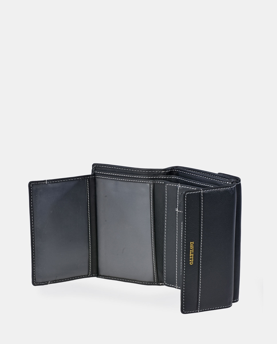 Porta-Moedas em Pele com Secção para Notas e Aba Preto-4