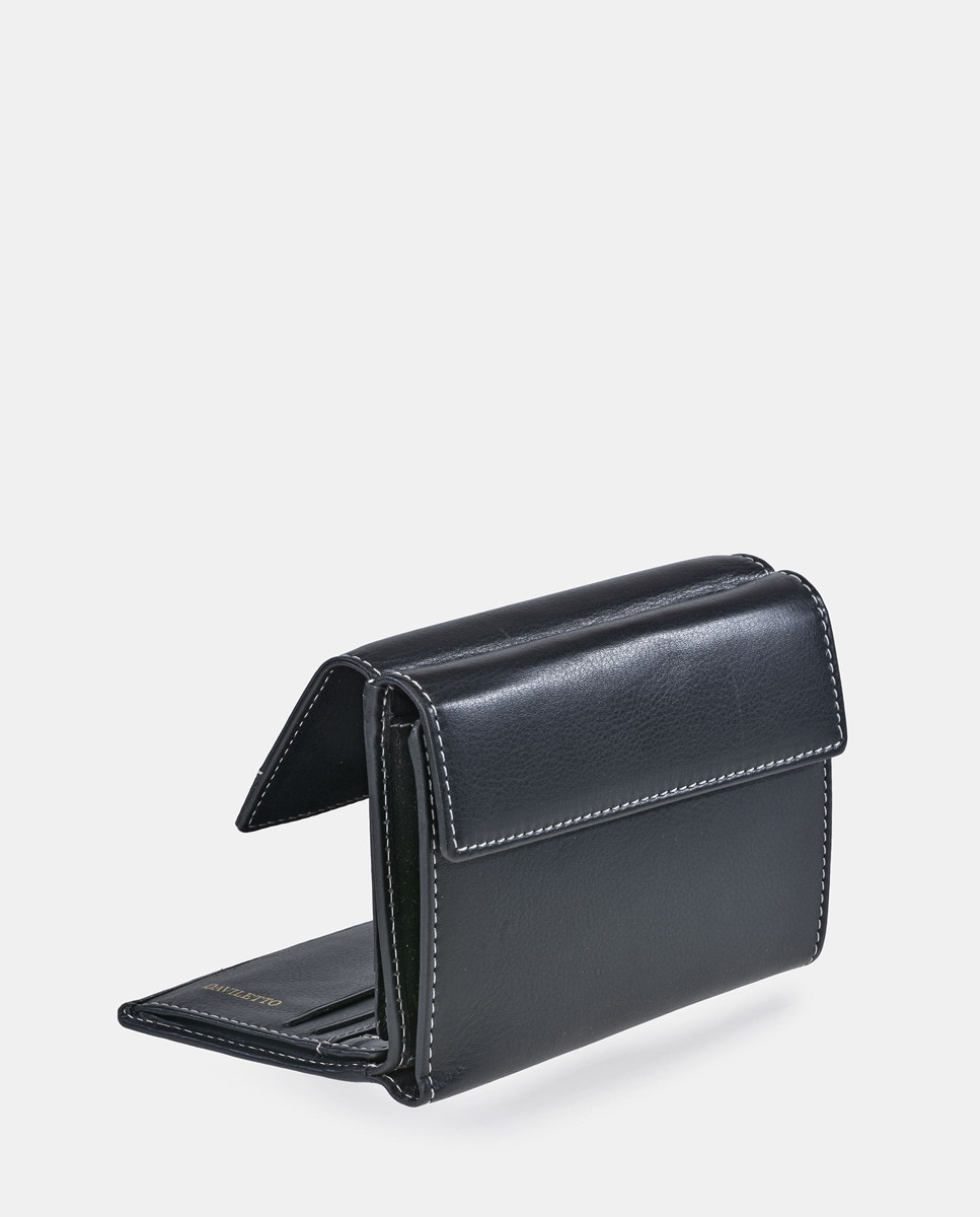 Porta-Moedas em Pele com Secção para Notas e Aba Preto-3
