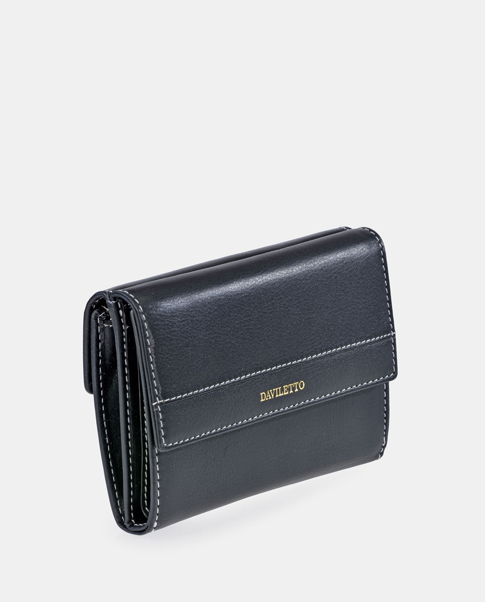 Porta-Moedas em Pele com Secção para Notas e Aba Preto-2