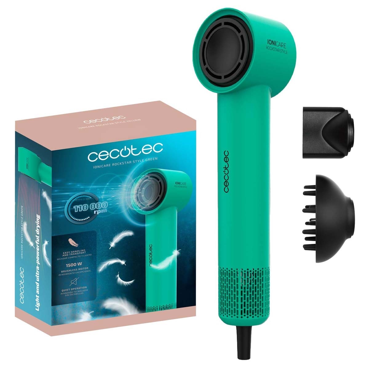 Secador de pelo Cecotec Ioniare RockStar Style con motor brushless Verde-2