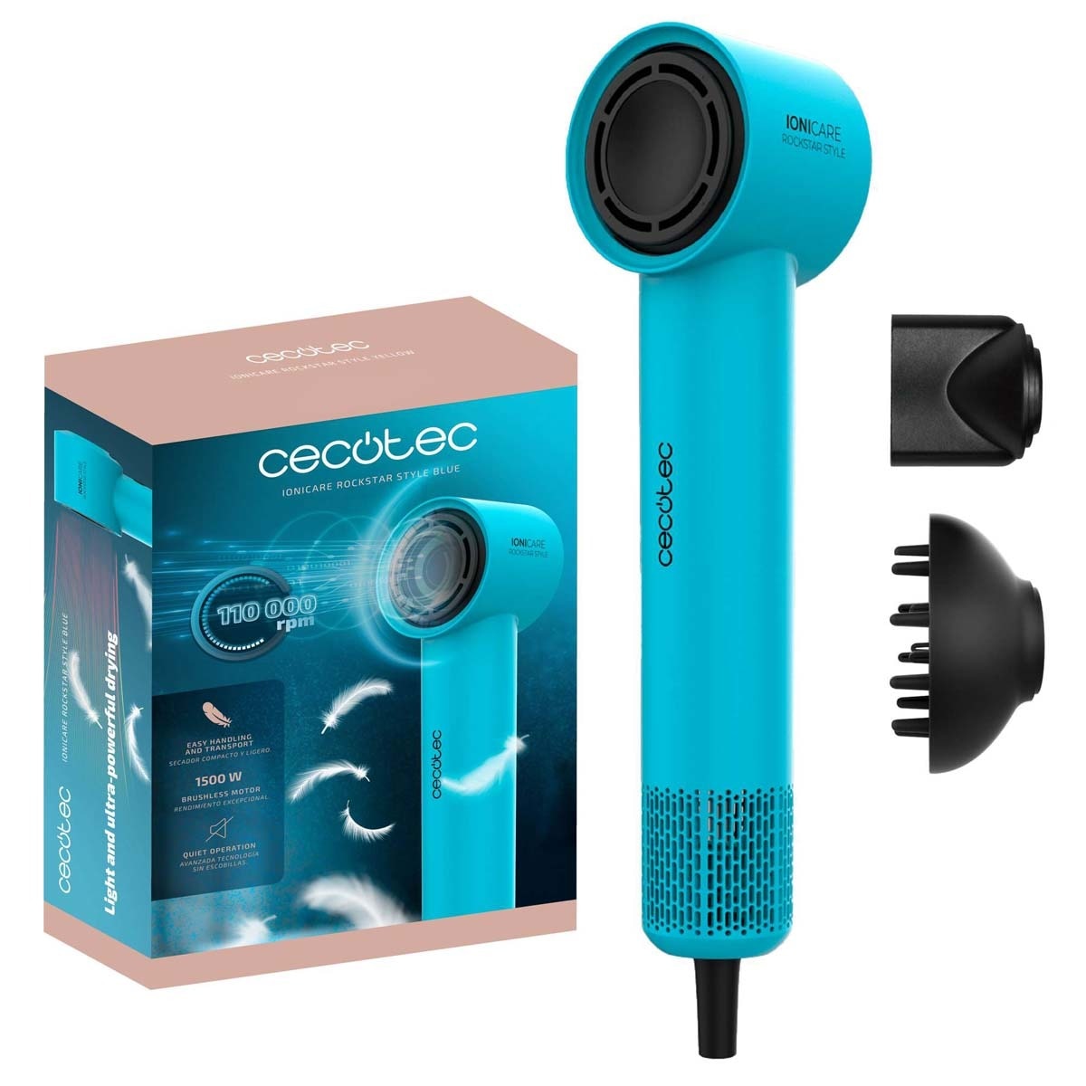 Secador de pelo Cecotec Ioniare RockStar Style con motor brushless Azul-2