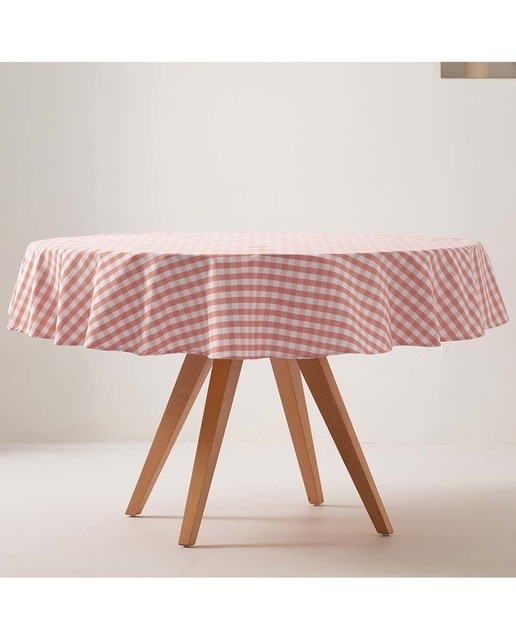 Imagen 0 de Mantel redondo antimanchas vichy salmón