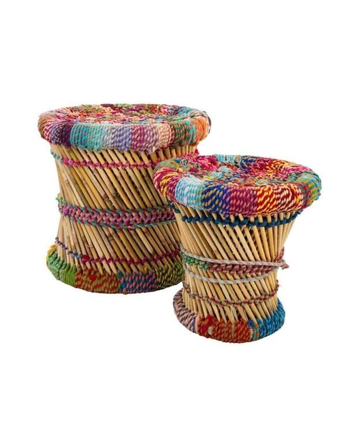 Imagen 0 de Set 2 taburetes multicolor de bambú
