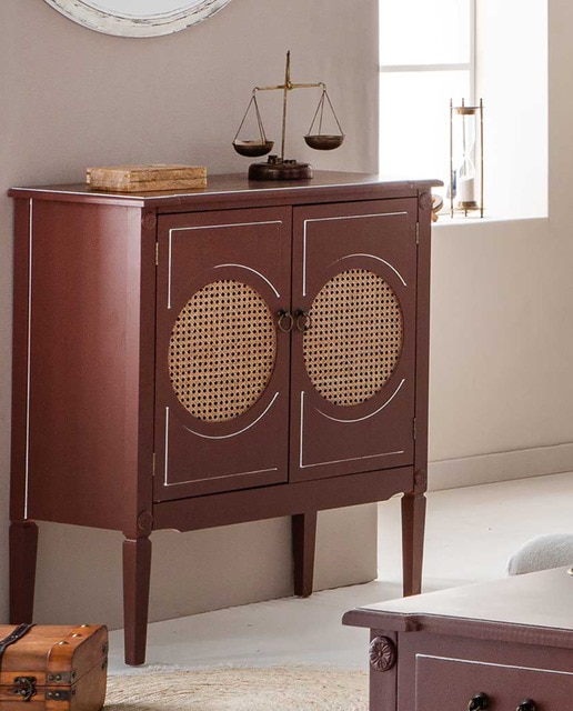 Imagen 0 de Recibidor de madera y ratán con 2 puertas marrón