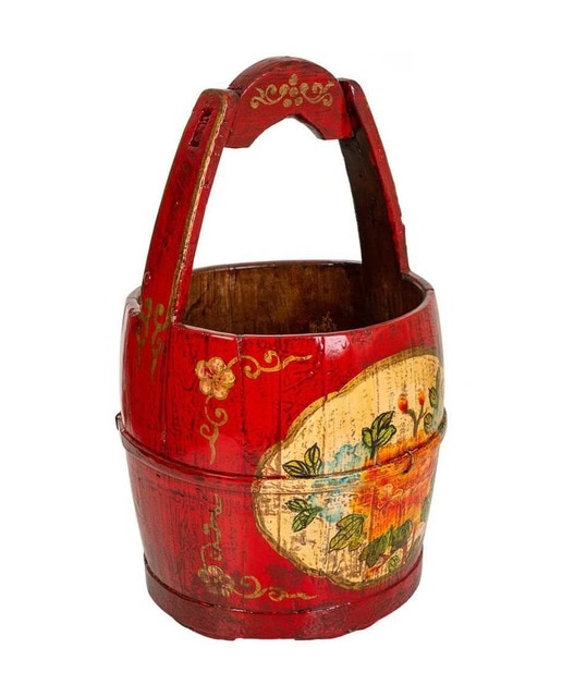 Imagen 0 de Cubo de madera pintado a mano acabado artesanal rojo