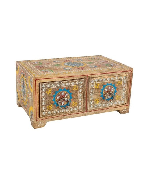 Imagen 0 de Caja joyero de madera pintado artesanal de 2 cajones marrón
