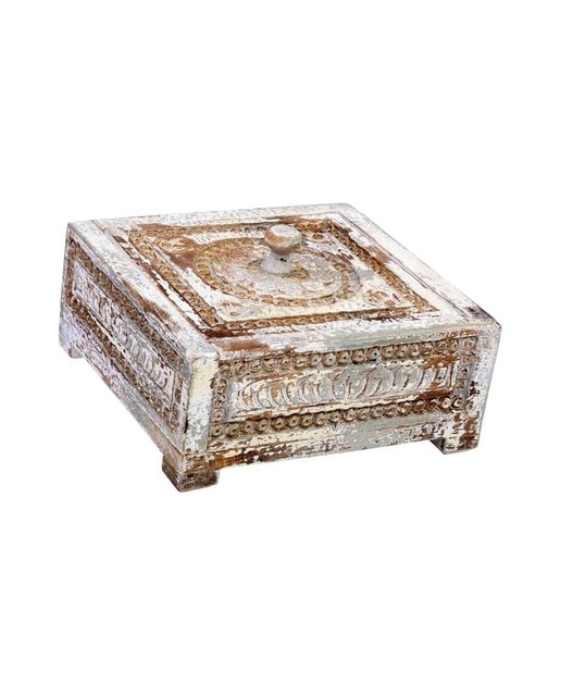 Imagen 0 de Caja de madera tallada acabado artesanal envejecido azul