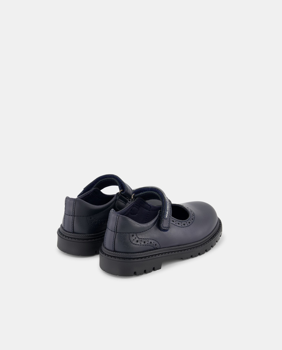 Sapatos de Presilha em Pele com Fecho Aderente para Uniforme Escolar Azul-marinho-5
