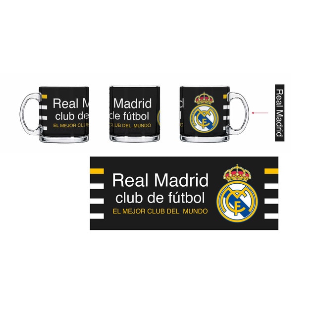 Imagem 0 de Caneca de vidro em preto com letras e o emblema do Real Madrid C.F.