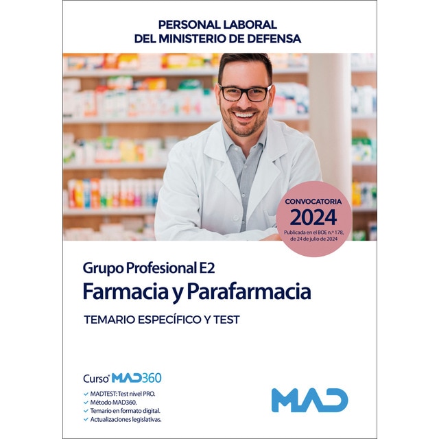 Imagen 0 de Farmacia y parafarmacia. (Grupo Profesional E2). Personal laboral del Ministerio de Defensa. Temario y test parte específica.  (Tapa blanda)