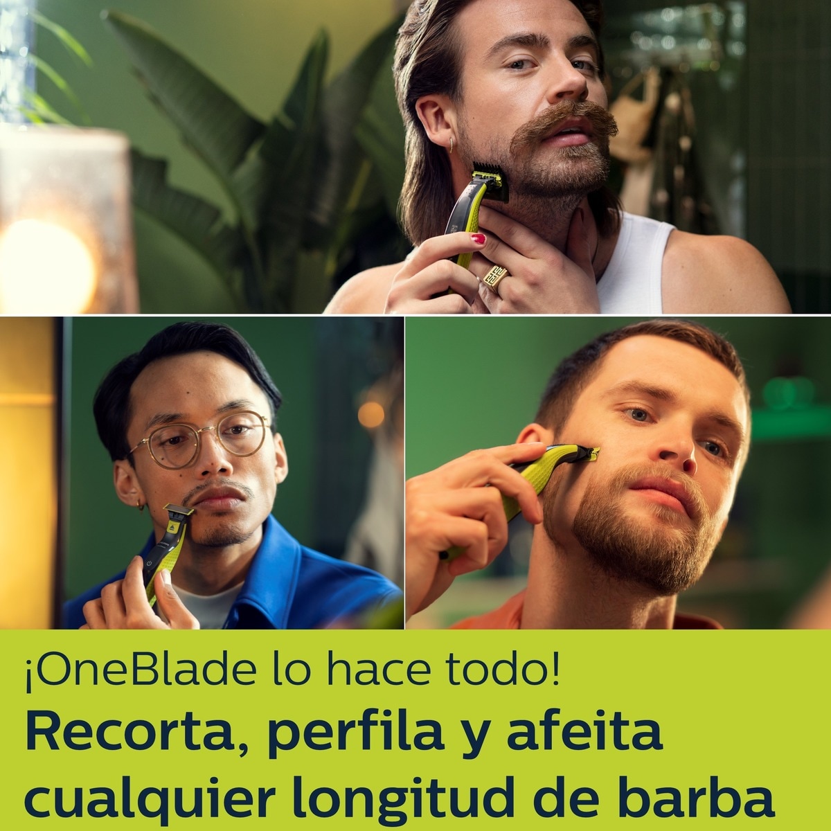 Maquinilla de afeitar Philips OneBlade Pro 360 cara, en seco y mojado, barbero con peines guía ajustable 5 en 1, 60 min Verde lima / gris marengo-2