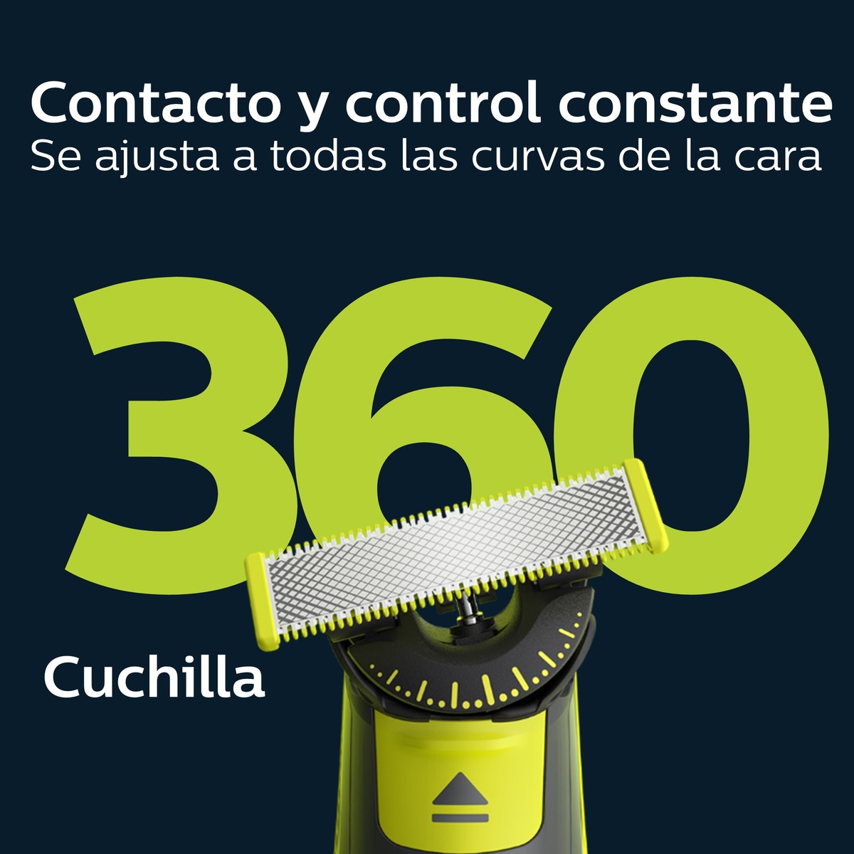 Maquinilla de afeitar Philips OneBlade Pro 360 cara, en seco y mojado, barbero con peines guía ajustable 5 en 1, 60 min Verde lima / gris marengo-3