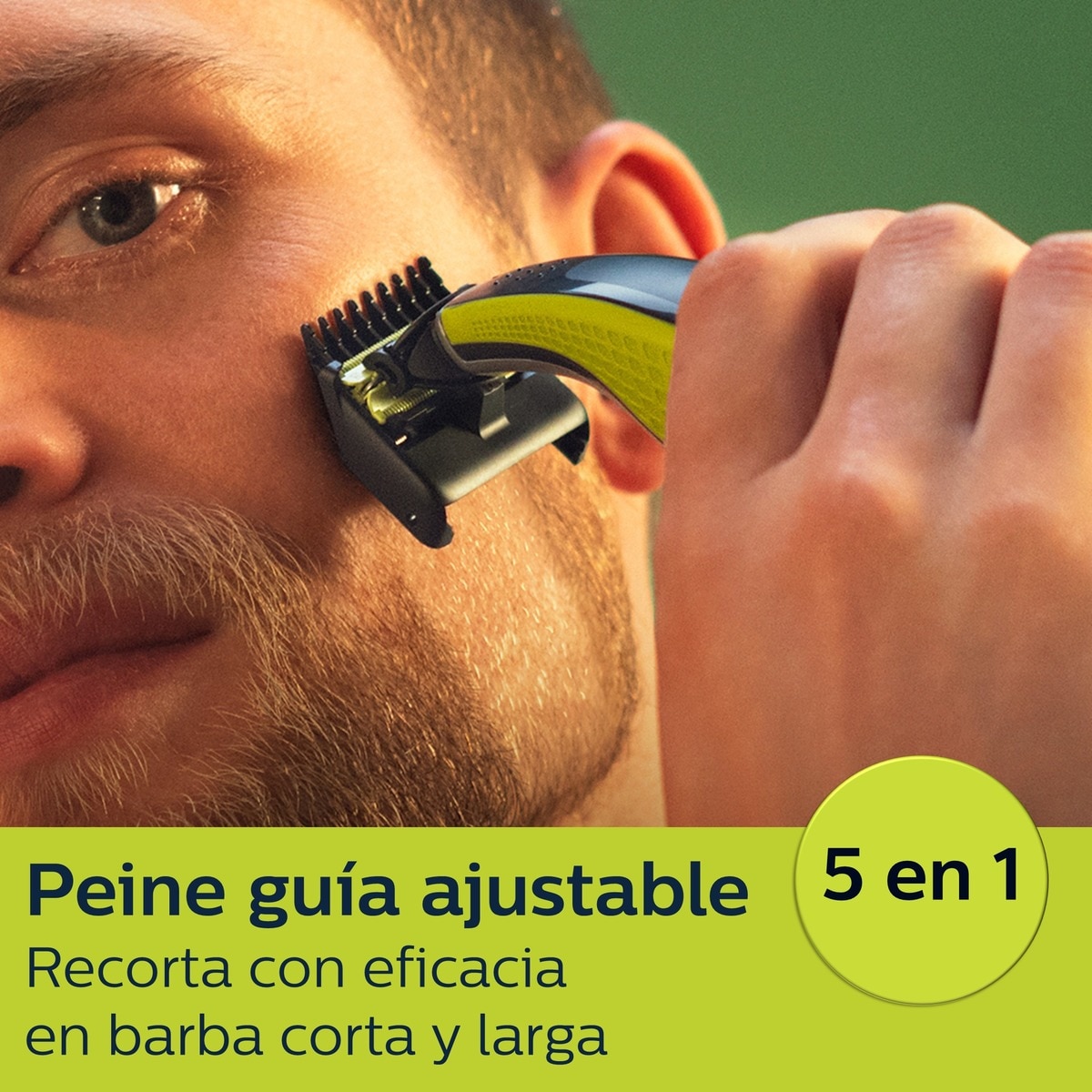 Maquinilla de afeitar Philips OneBlade Pro 360 cara, en seco y mojado, barbero con peines guía ajustable 5 en 1, 60 min Verde lima / gris marengo-5