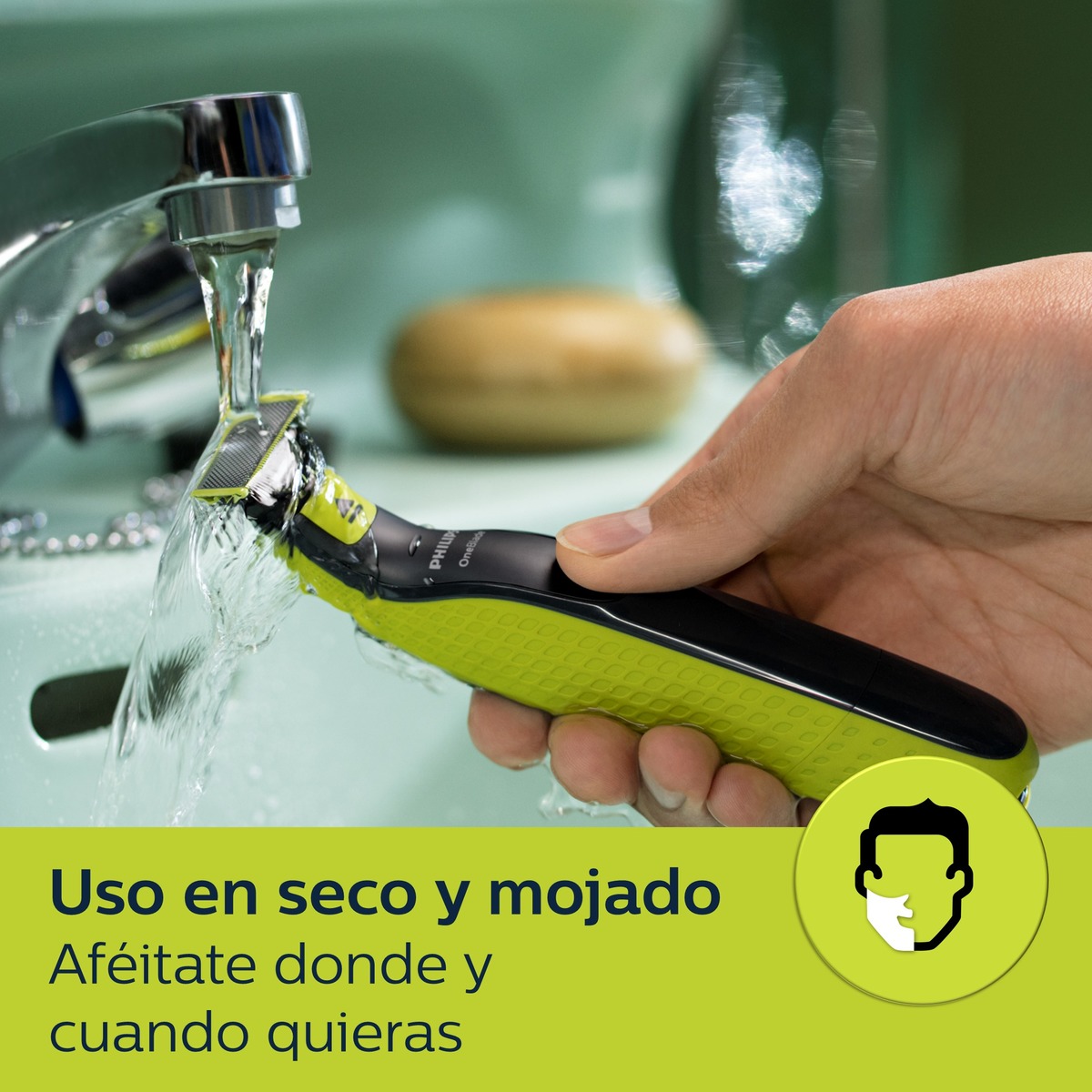 Maquinilla de afeitar Philips OneBlade Pro 360 cara, en seco y mojado, barbero con peines guía ajustable 5 en 1, 60 min Verde lima / gris marengo-6