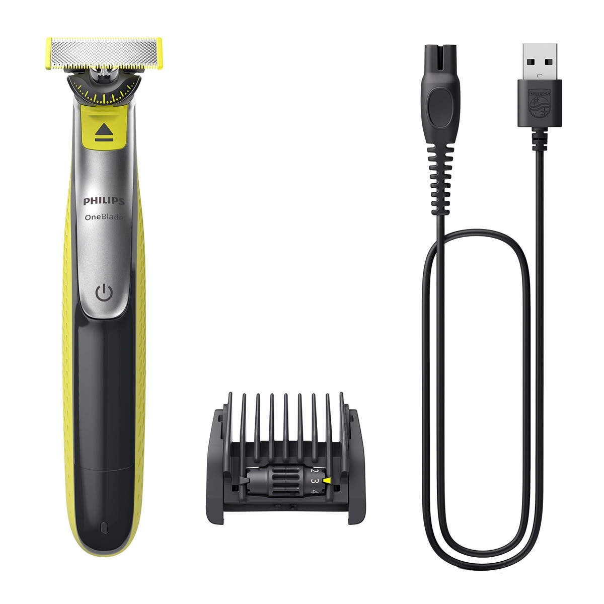 Maquinilla de afeitar Philips OneBlade Pro 360 cara, en seco y mojado, barbero con peines guía ajustable 5 en 1, 60 min Verde lima / gris marengo-1