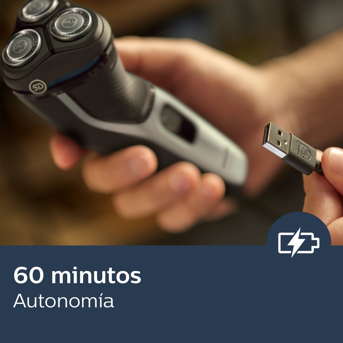 Afeitadora eléctrica Philips Serie 3000, máquina de afeitar hombre en seco y mojado, cabezales flexibles 5D, tapa protectora, 60 min autonomía Plata brillo-10