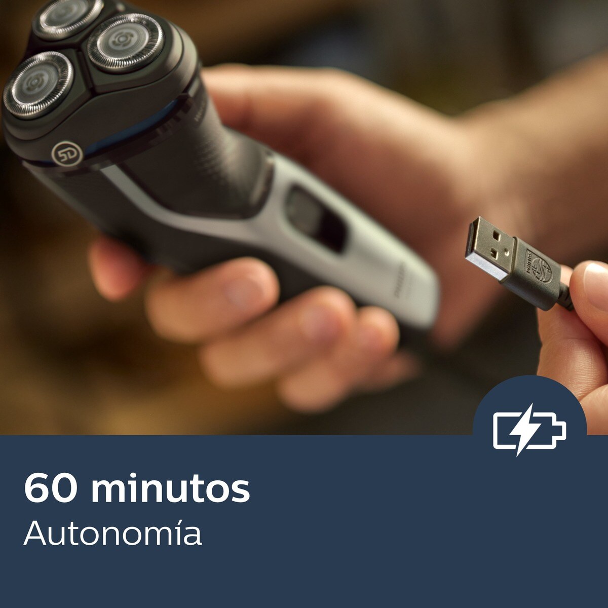 Afeitadora eléctrica Philips Serie 3000, máquina de afeitar hombre en seco y mojado, cabezales flexibles 5D, tapa protectora, 60 min autonomía Plata brillo-10