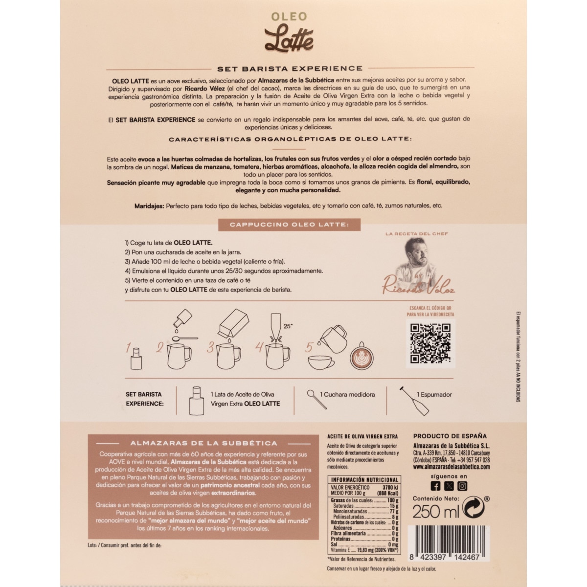 Estuche aceite de oliva virgen extra Oleo Latte Set Barista Almazaras de la Subbética 4