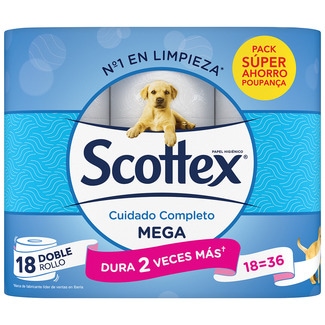 Papel higiénico Cuidado Completo Megarollo 2 capas paquete 18 rollos - Scottex