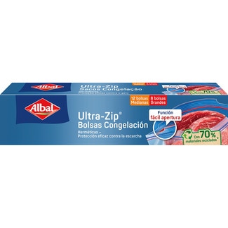 bolsa de congelación Ultra-Zip 12 medianas y 8 grandes herméticas caja 20 unidades - Albal