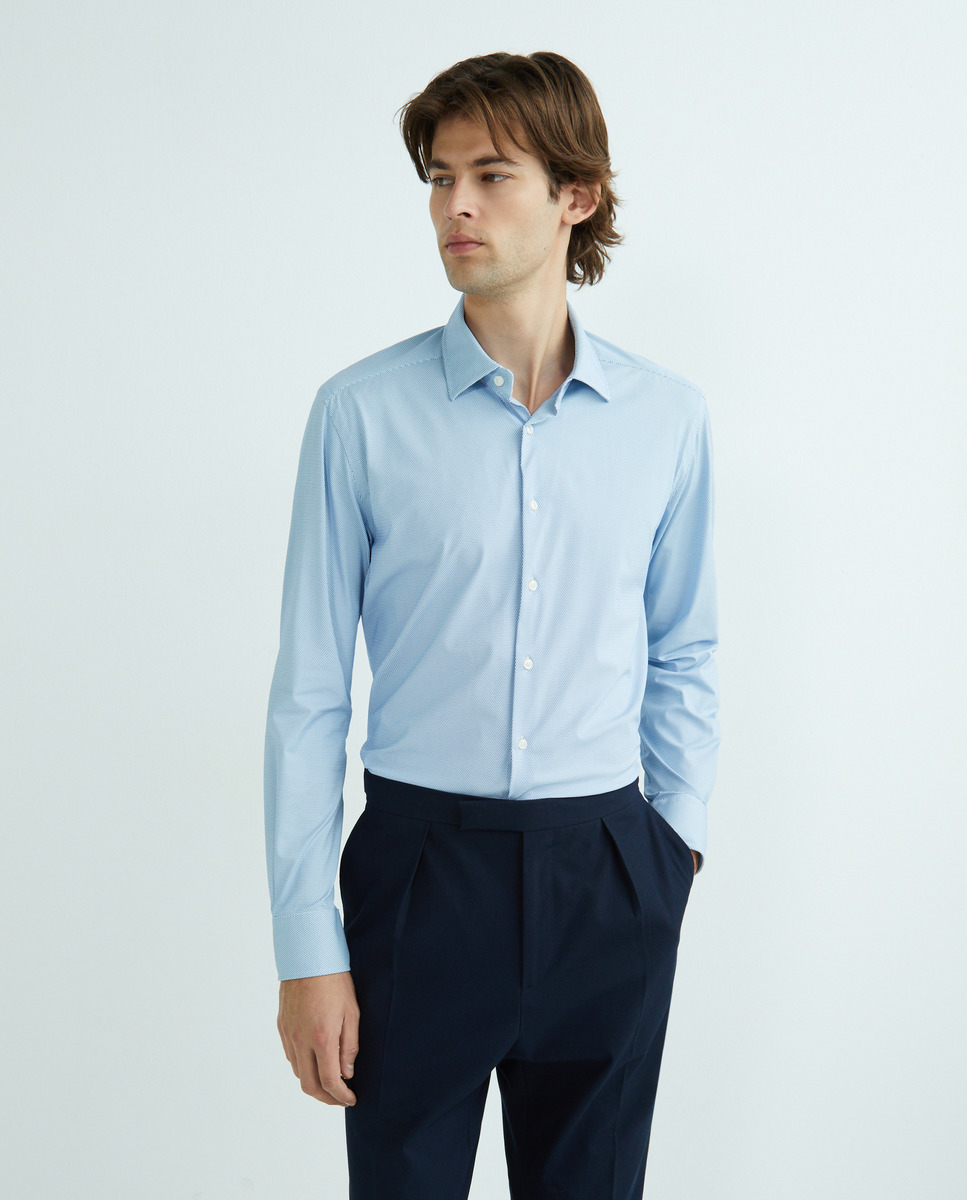 Camisa Italiana de Corte Regular Desportivo Azul-claro-1