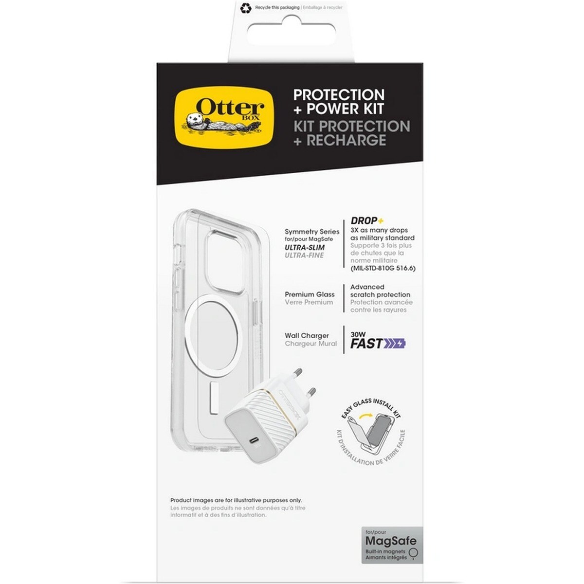 Kit Otterbox Capa Symmetry Series Clear com MagSafe Slim Protective  + Película de Vidro + Carregador 30W para iPhone 16 Pro Max - Transparente 5