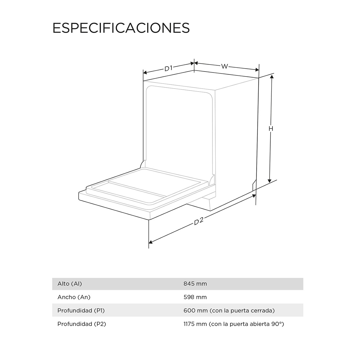 Lavavajillas Midea 14 servicios, Media bandeja para cubiertos, 60 cm - MDWPF1433CW-W-EU Blanco-2