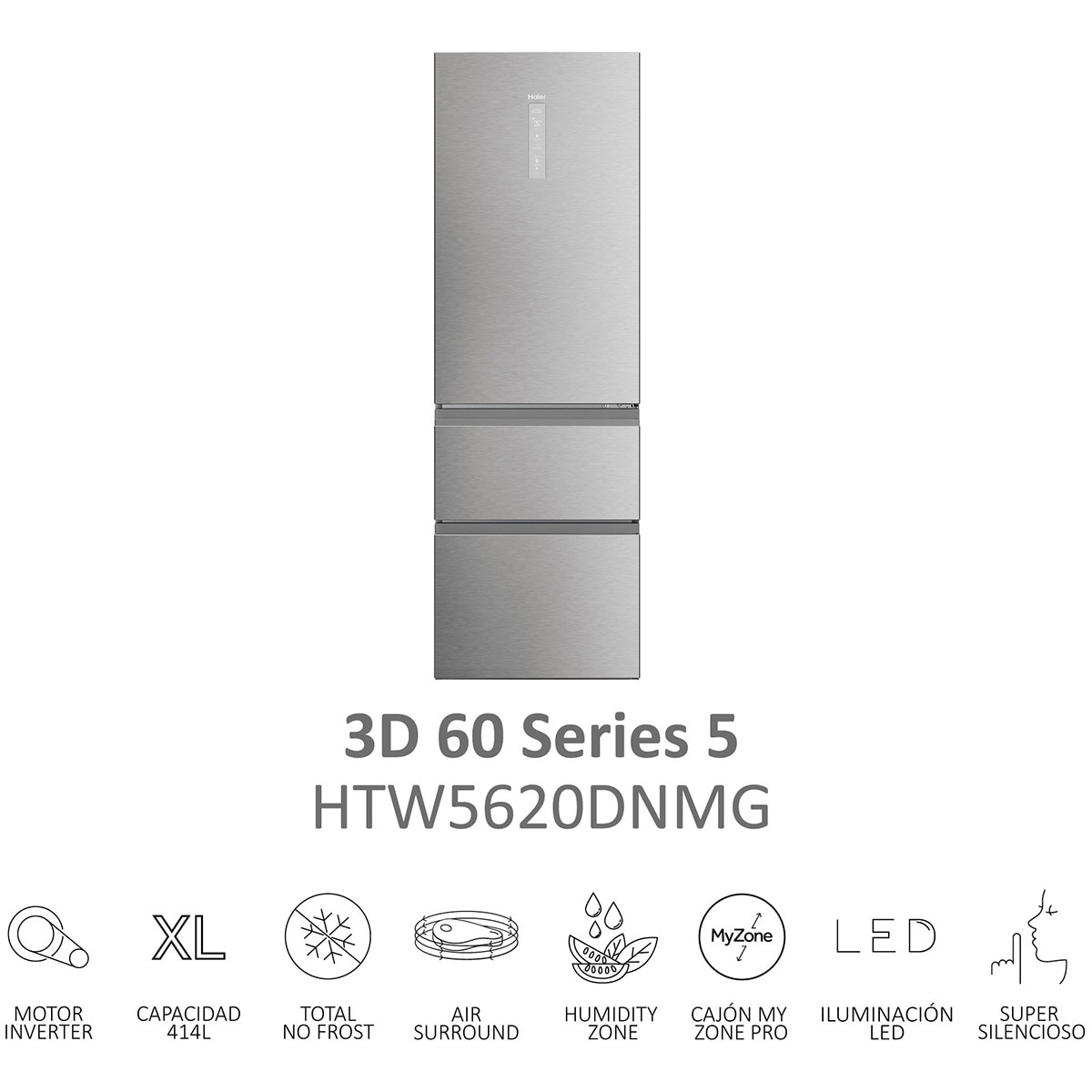 Frigorífico Combi Haier Total No Frost con WIFI 3D 60 Series 5 - HTW5620DNMG Inox-6