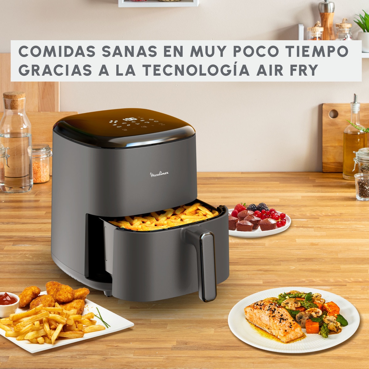 Freidora de Aire Moulinex Easy Fry Max, 10 Programas Automáticos, 5L Gris / Carbón-5