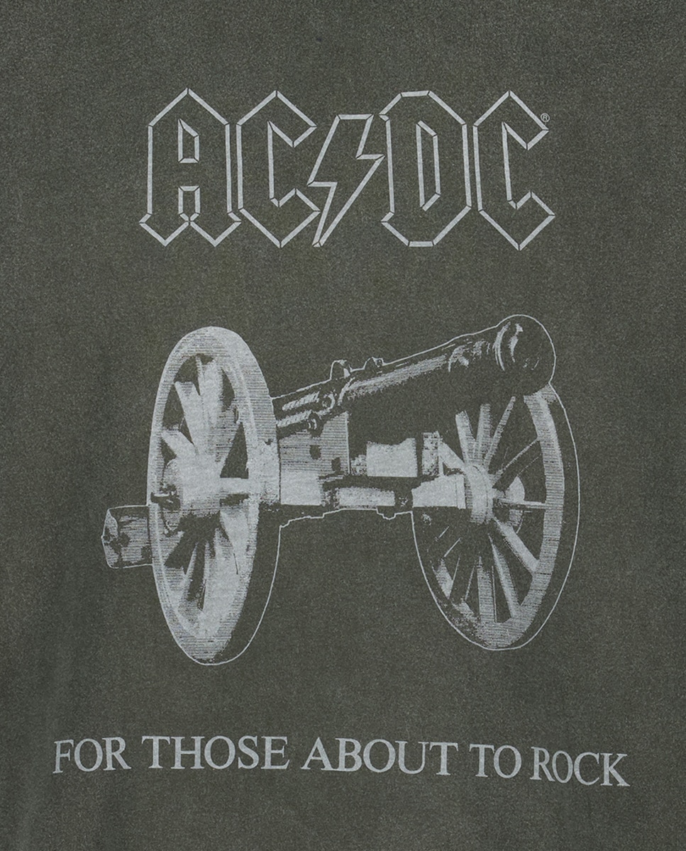 T-shirt de Manga Curta Licença AC/DC Caqui-5